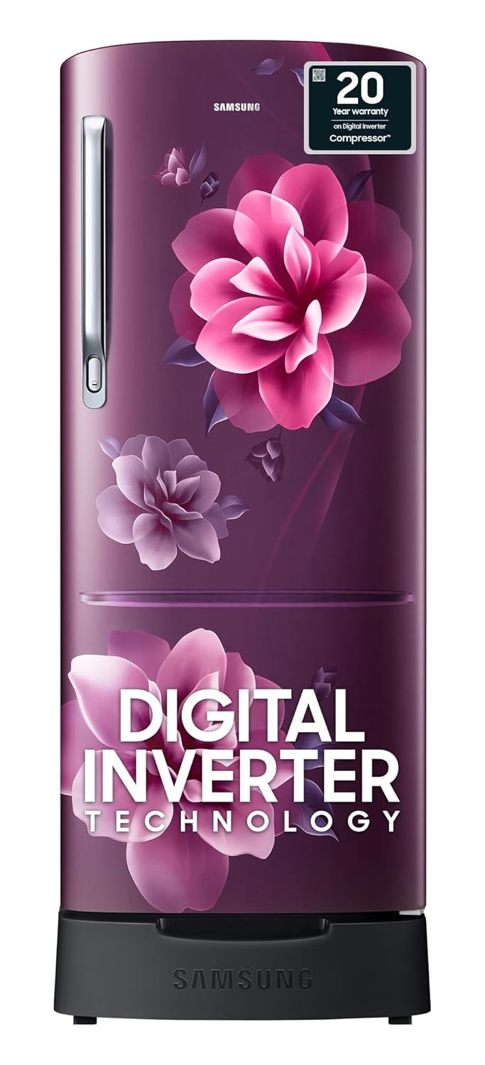 Samsung 183 L, 4 Star, Digital Inverter, Direct-Cool Single Door Refrigerator (RR20C1824CR/HL, Red, Camellia Purple, Base Stand Drawer)