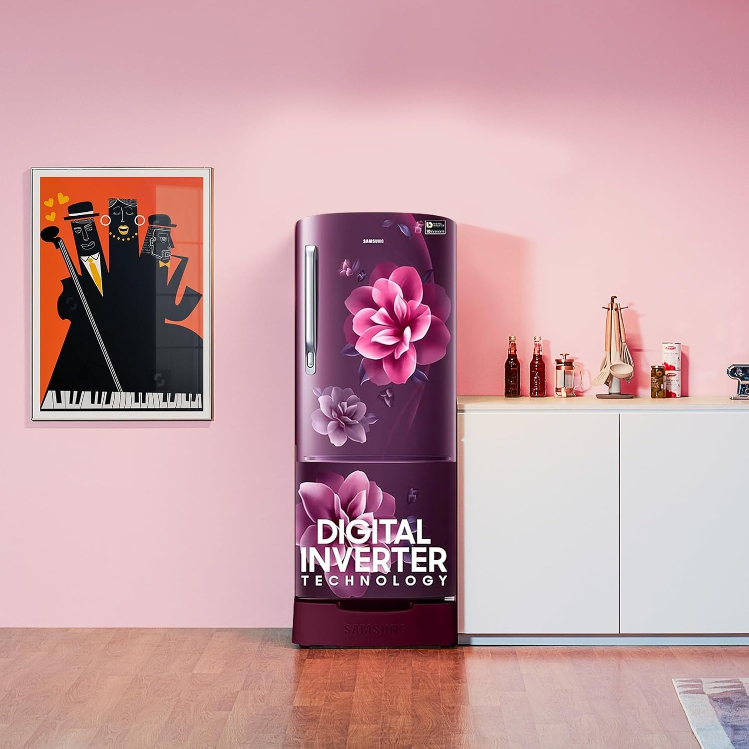 Samsung 183 L, 4 Star, Digital Inverter, Direct-Cool Single Door Refrigerator (RR20C1824CR/HL, Red, Camellia Purple, Base Stand Drawer) - Image 7
